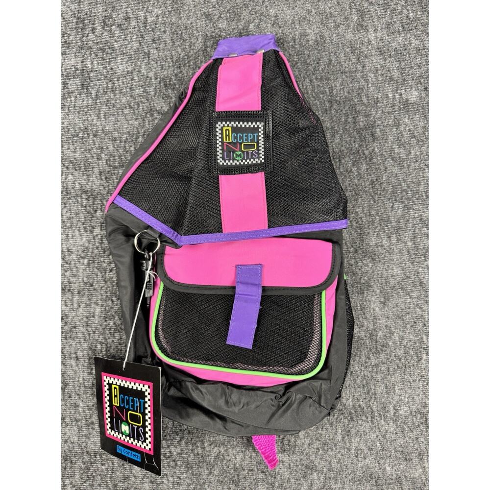 Vintage 90’s Accept No Limits Sling Backpack By Confetti Neon Bright Aesthetic